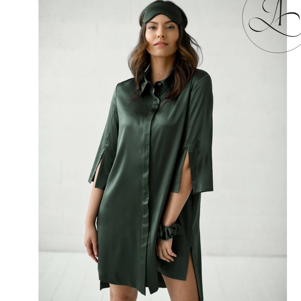 Studio Teal Satin Shirt Dress XL